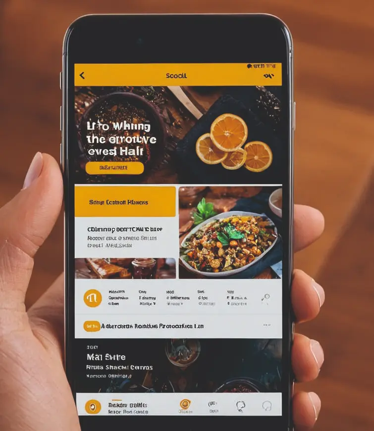 Food Delivery app interface with map and orders